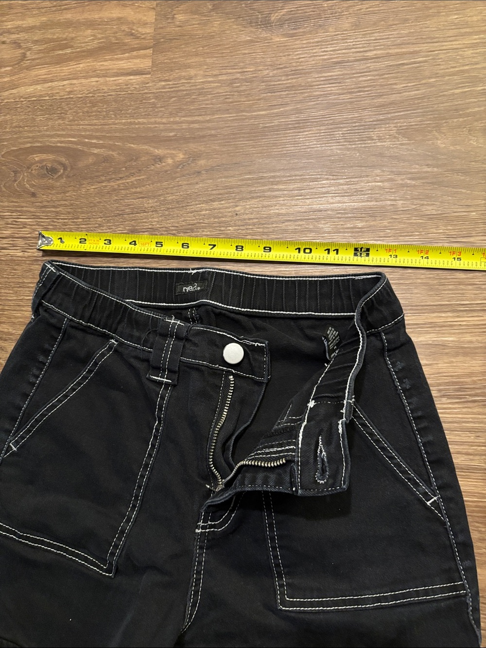 Rue21 Skater Pant Black Cargo Pants Y2K white Contrast Stitching Juniors M - Picture 5 of 6